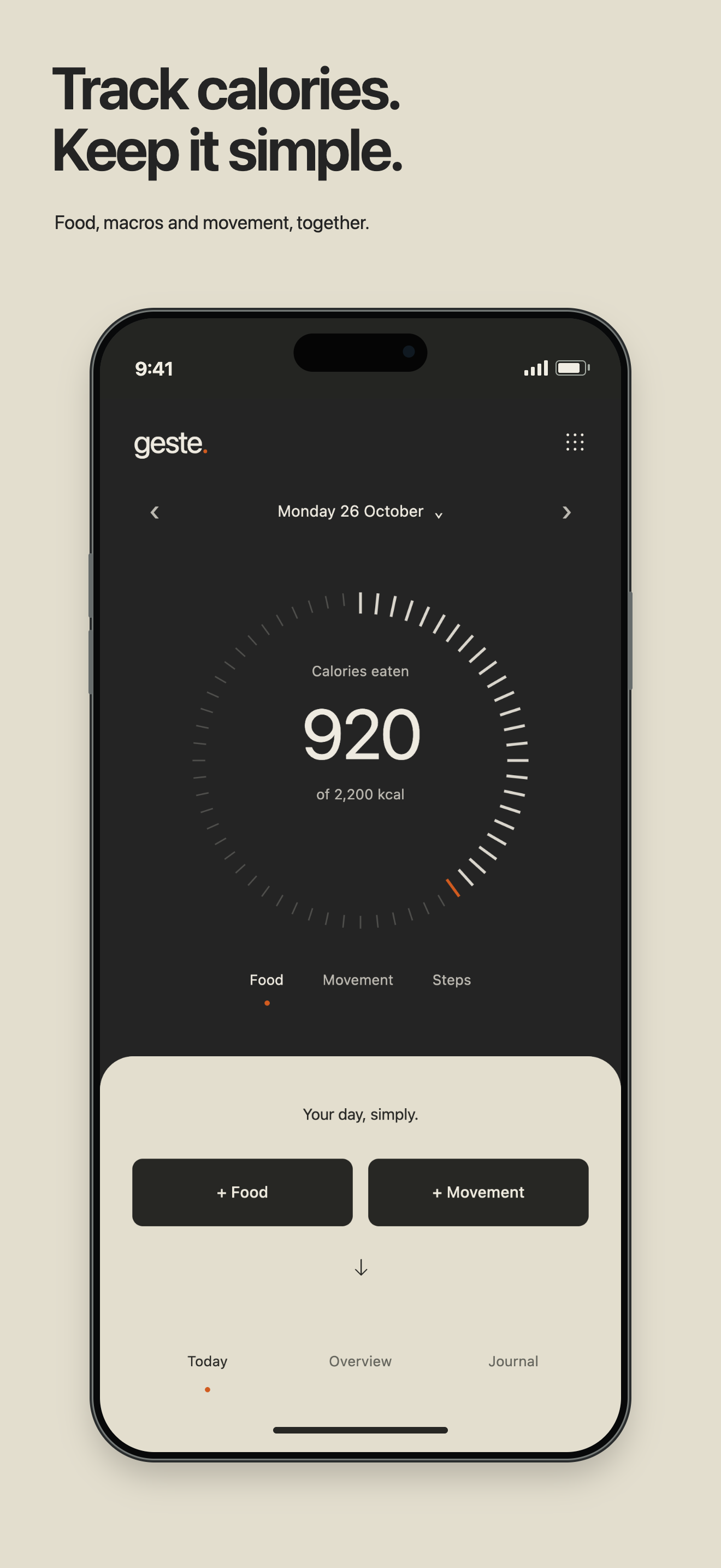 Today in Geste: food, movement and steps. Example records.