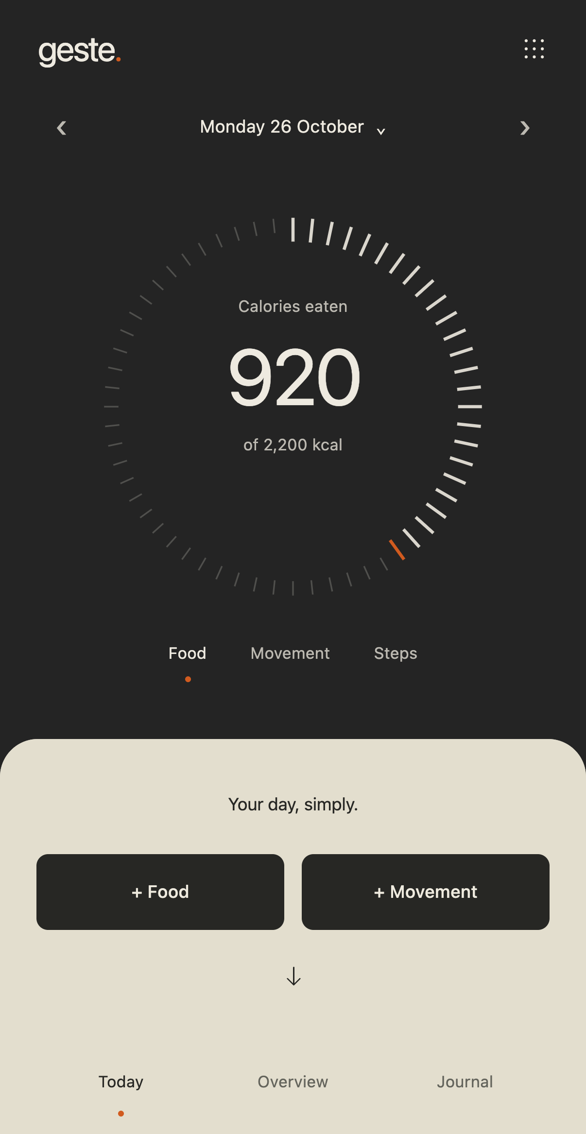 Today: food, movement and steps. Example records.